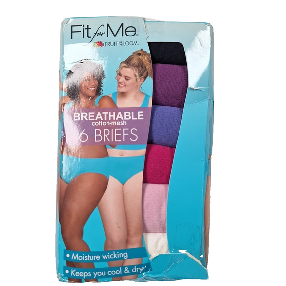 6PK Fruit of the Loom Fit for Womens Cotton-Mesh Underwear Size 13, 30w/w32 - Picture 1 of 5